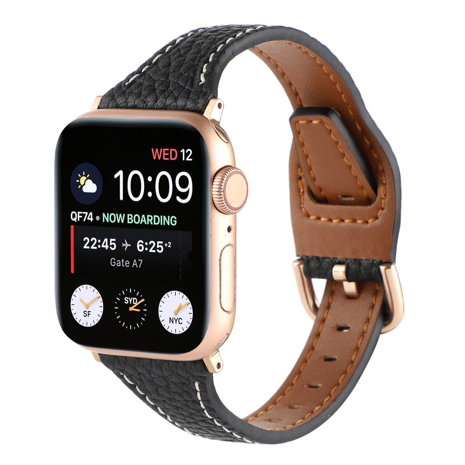 Thin Band for Apple Watch Series 10 42mm, Genuine Leather Slim Band for Women Men Stylish Minimalist Wristband Replacement Apple Watch Band, Black